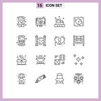 Set of 16 Modern UI Icons Symbols Signs for mobile atm card bruschetta party celebration Editable Vector Design Elements