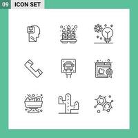 Mobile Interface Outline Set of 9 Pictograms of telephone contact tray call intelligence Editable Vector Design Elements