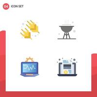 Set of 4 Commercial Flat Icons pack for rice setting bbq dinner laptop Editable Vector Design Elements