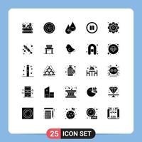 Group of 25 Solid Glyphs Signs and Symbols for molecule atom drop map holiday Editable Vector Design Elements