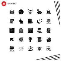 Modern Set of 25 Solid Glyphs and symbols such as locked media globe device camcorder Editable Vector Design Elements