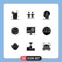 Set of 9 Modern UI Icons Symbols Signs for hobby object data process network Editable Vector Design Elements