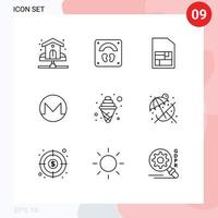 Pack of 9 Modern Outlines Signs and Symbols for Web Print Media such as cream crypto currency wellness crypto monero Editable Vector Design Elements