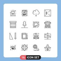 Outline Pack of 16 Universal Symbols of corporation buildings cloud building ribs Editable Vector Design Elements