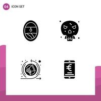 Pack of 4 Modern Solid Glyphs Signs and Symbols for Web Print Media such as plane seo speech bones skull payment Editable Vector Design Elements