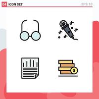 Set of 4 Vector Filledline Flat Colors on Grid for glasses paper check audio data stack Editable Vector Design Elements