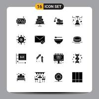 Mobile Interface Solid Glyph Set of 16 Pictograms of finance distribution construction light furniture Editable Vector Design Elements