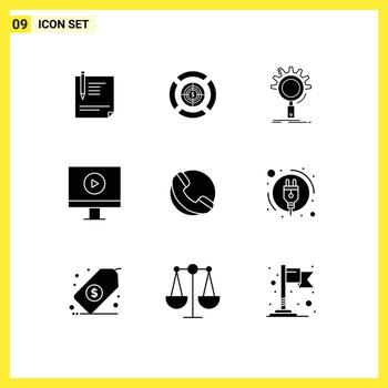 grupo de símbolos de iconos universales de 9 glifos sólidos modernos de configuración del jugador proceso de enfoque búsqueda elementos de diseño vectorial editables vector
