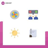 4 Universal Flat Icons Set for Web and Mobile Applications aperture nature movie our sun Editable Vector Design Elements