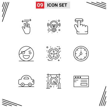 9 Universal Outlines Set for Web and Mobile Applications business pirate solution monster halloween Editable Vector Design Elements