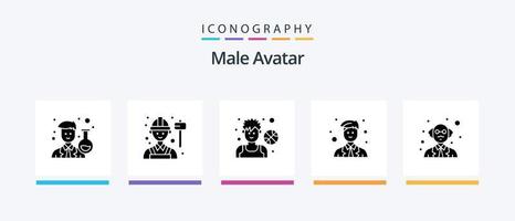 Male Avatar Glyph 5 Icon Pack Including person. site. athlete. man. player. Creative Icons Design vector