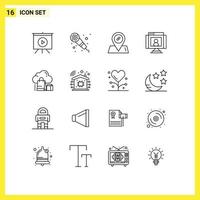 Set of 16 Modern UI Icons Symbols Signs for bag shopping pills cloud video Editable Vector Design Elements