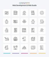desarrollo web creativo y paquete de iconos de contorno web studio 25 como dispositivos. transición. web. estructura. diferencia vector