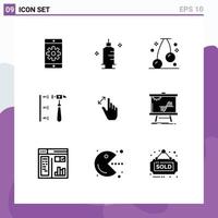 Pack of 9 Modern Solid Glyphs Signs and Symbols for Web Print Media such as interface expand cherry inefficient erroneously Editable Vector Design Elements