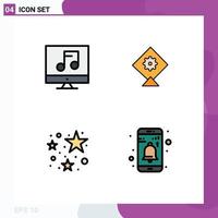 4 Universal Filledline Flat Colors Set for Web and Mobile Applications audio app video birthday notification Editable Vector Design Elements