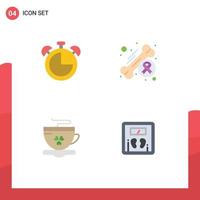 Pictogram Set of 4 Simple Flat Icons of alarm tea timer cancer cup Editable Vector Design Elements