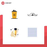 Modern Set of 4 Flat Icons and symbols such as coffee art black coffee movember learning Editable Vector Design Elements