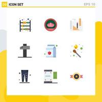 Mobile Interface Flat Color Set of 9 Pictograms of juice tools coins hammer pencil Editable Vector Design Elements