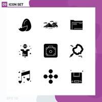 Modern Set of 9 Solid Glyphs Pictograph of farming storage evening file document Editable Vector Design Elements