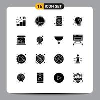 Group of 16 Modern Solid Glyphs Set for home idea network human communication Editable Vector Design Elements