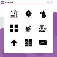 Modern Set of 9 Solid Glyphs and symbols such as thumbnails grid sign offer investment Editable Vector Design Elements