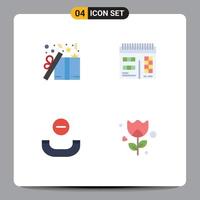 Pictogram Set of 4 Simple Flat Icons of gift handset present calendar flower Editable Vector Design Elements