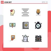 Filledline Flat Color Pack of 9 Universal Symbols of dollar search arm fund office Editable Vector Design Elements