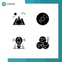 Group of 4 Modern Solid Glyphs Set for landscape idea bagels food person Editable Vector Design Elements