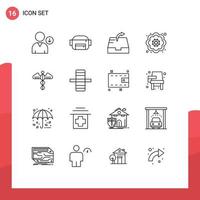 16 Universal Outlines Set for Web and Mobile Applications gear care decorative health symbol Editable Vector Design Elements