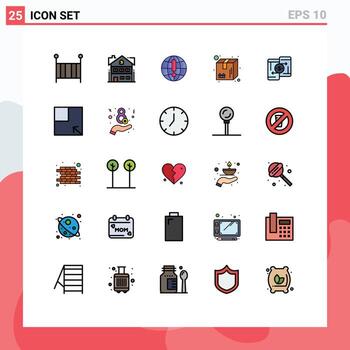 User Interface Pack of 25 Basic Filled line Flat Colors of mobile box globe shipping pack Editable Vector Design Elements