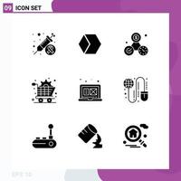 Set of 9 Modern UI Icons Symbols Signs for digital graphic gear clock shopping art Editable Vector Design Elements