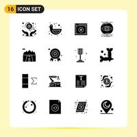 Modern Set of 16 Solid Glyphs Pictograph of vision monitoring business conception online Editable Vector Design Elements