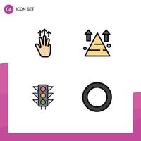 Set of 4 Vector Filledline Flat Colors on Grid for gestures top three finger land sign Editable Vector Design Elements