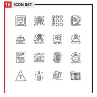 Set of 16 Modern UI Icons Symbols Signs for box inbox lock document paper Editable Vector Design Elements