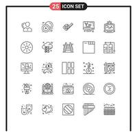 Modern Set of 25 Lines Pictograph of computer tool chinese tape measure Editable Vector Design Elements