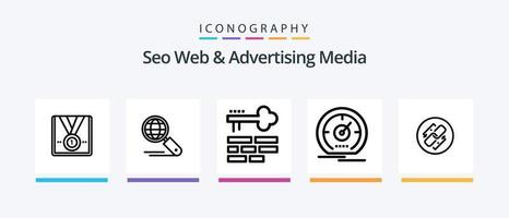 seo web y publicidad media línea 5 paquete de iconos que incluye proceso. configuración. SEO ajustes. sitio web. diseño de iconos creativos vector