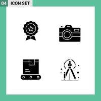 Modern Set of 4 Solid Glyphs and symbols such as badge delivery guarantee capture logistics Editable Vector Design Elements