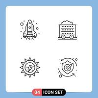 Pack of 4 Modern Filledline Flat Colors Signs and Symbols for Web Print Media such as flame electricity cart wheel protect Editable Vector Design Elements