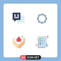 conjunto moderno de 4 iconos y símbolos planos, como la configuración de mensajes de atención en chat, tiempo de lectura, elementos de diseño vectorial editables vector