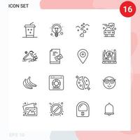 grupo de 16 esboza signos y símbolos para elementos de diseño de vectores editables de automóviles de seguridad de corazones de escudo de colinas