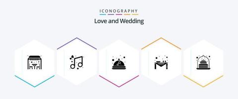 Wedding 25 Glyph icon pack including gift. dinner table. love. party. dinner vector