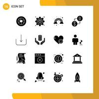 16 User Interface Solid Glyph Pack of modern Signs and Symbols of multimedia payment productivity money currency Editable Vector Design Elements