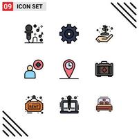 Stock Vector Icon Pack of 9 Line Signs and Symbols for medical location ecology geo plus Editable Vector Design Elements