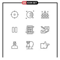 Pictogram Set of 9 Simple Outlines of pause control business teamwork organization Editable Vector Design Elements