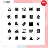 Pack of 25 creative Solid Glyphs of arts law computer digital content Editable Vector Design Elements