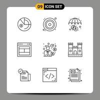 Universal Icon Symbols Group of 9 Modern Outlines of investment website finance web layout Editable Vector Design Elements