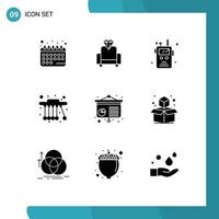 Set of 9 Modern UI Icons Symbols Signs for cube conference radio transceiver chart physics Editable Vector Design Elements