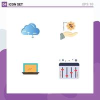 Modern Set of 4 Flat Icons Pictograph of cloud desktop data sale hardware Editable Vector Design Elements