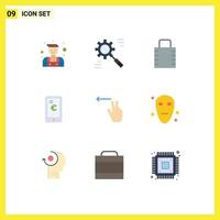 Pictogram Set of 9 Simple Flat Colors of gesture shopping key euro mobile Editable Vector Design Elements