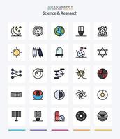 Creative Science 25 Line FIlled icon pack  Such As halogen. helios. world. science. atom vector